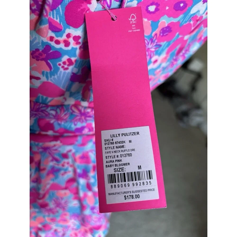 NEW Lilly Pulitzer Faye V-Neck Ruffle Dress Size M Aura Pink Baby Bloomer NWT - Picture 10 of 14